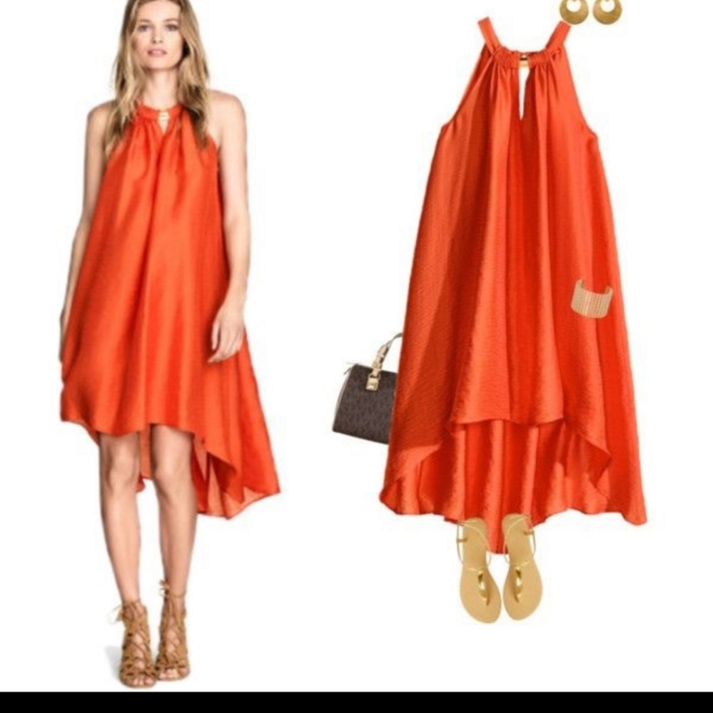 H&M Conscious Collection High Low Gold Embellished Island Style Flowy Dress sz 6